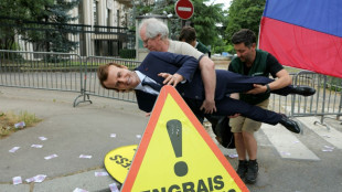 Est&aacute;tua de cera de Macron &eacute; roubada em protesto ante embaixada russa em Paris